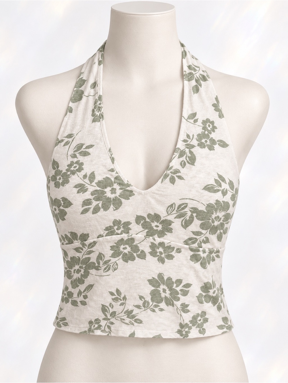 Hollister Sage Floral Halter Crop Tank